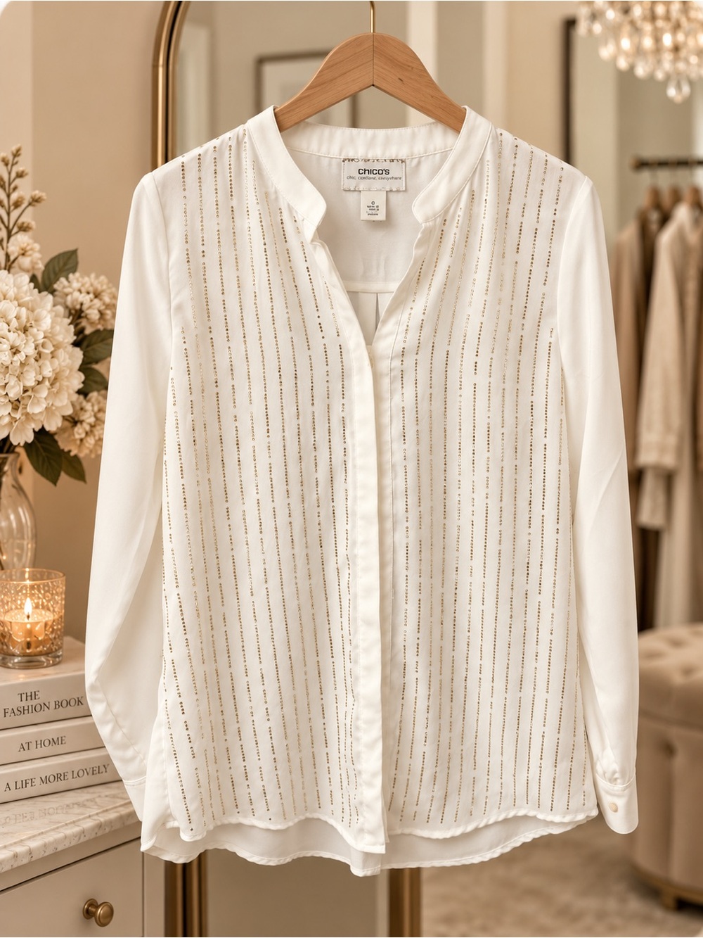 Chico’s Gold Embellished Blouse. Romantic Western Luxe. Small. Sz. 0